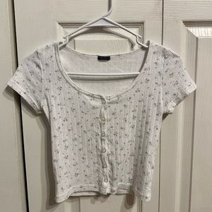 Brandy Melville Cropped White Floral Top Size 2